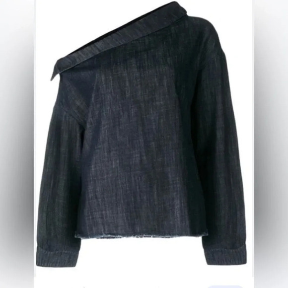 RTA Zaria One-shoulder Denim blouse - Picture 1 of 9